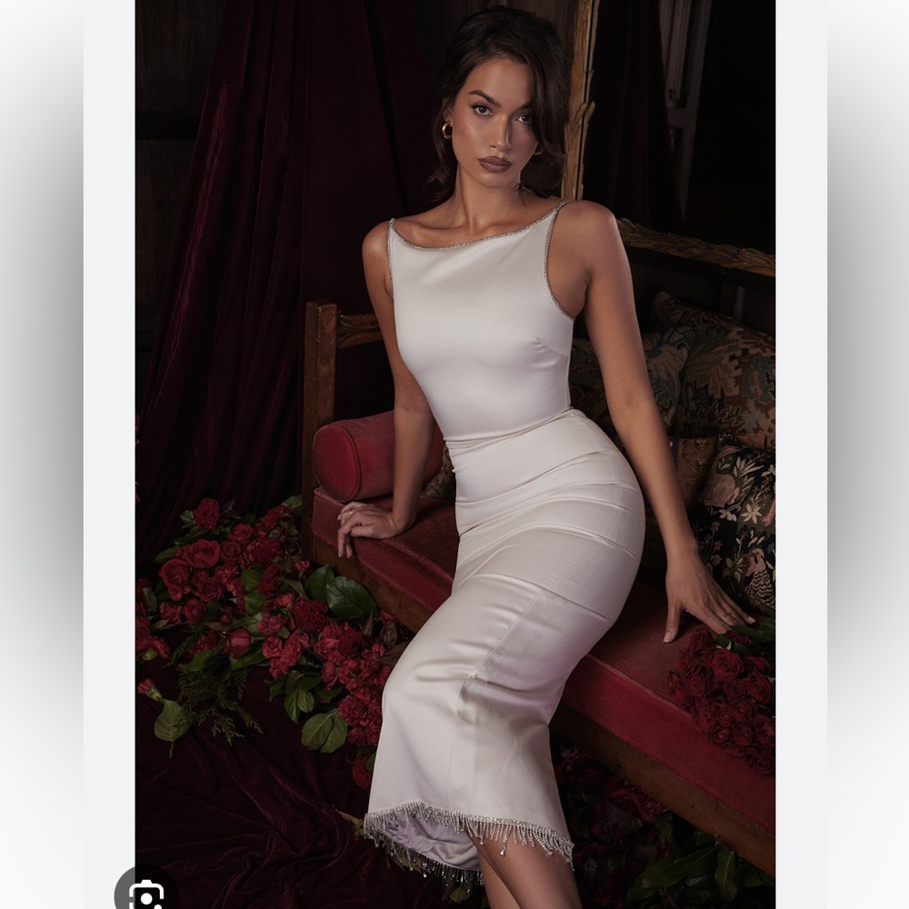 House of cb Margiela Dress ivory rhinestone midi